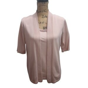 JONES NEW YORK COLLECTION Pink Knit Sweater Tank Cardigan Set Women's Size L